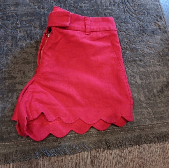 J. Crew Women's Red Linen Cotton Scallop Hem Shorts Sz 4  US - Picture 3 of 5